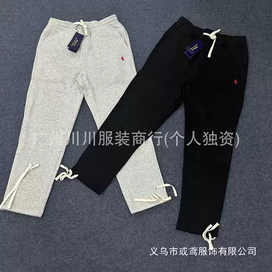 High-Quality Cross-Border Solid Color Ralph Lauren Fleece Embroidered Logo Casual Thin Fleece Drawstring Sweatpants for Men and Women Wholesale