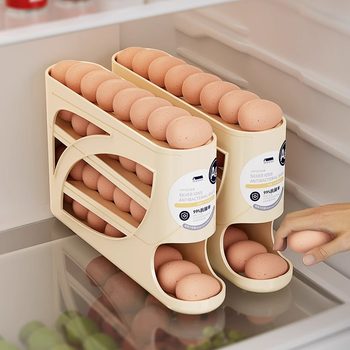 Refrigerator Egg Storage Box Side Door Storage Kitchen Supplies Automatic Egg Rolling Multi-Layer Large Capacity Storage Rack Organization
