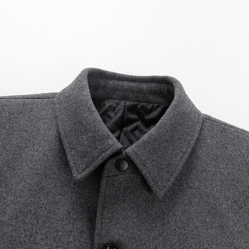 Mens Wool Overcoat Mid Length Casual Design Suit Collar Warm Fabric Available in Gray and Black Wholesale Options