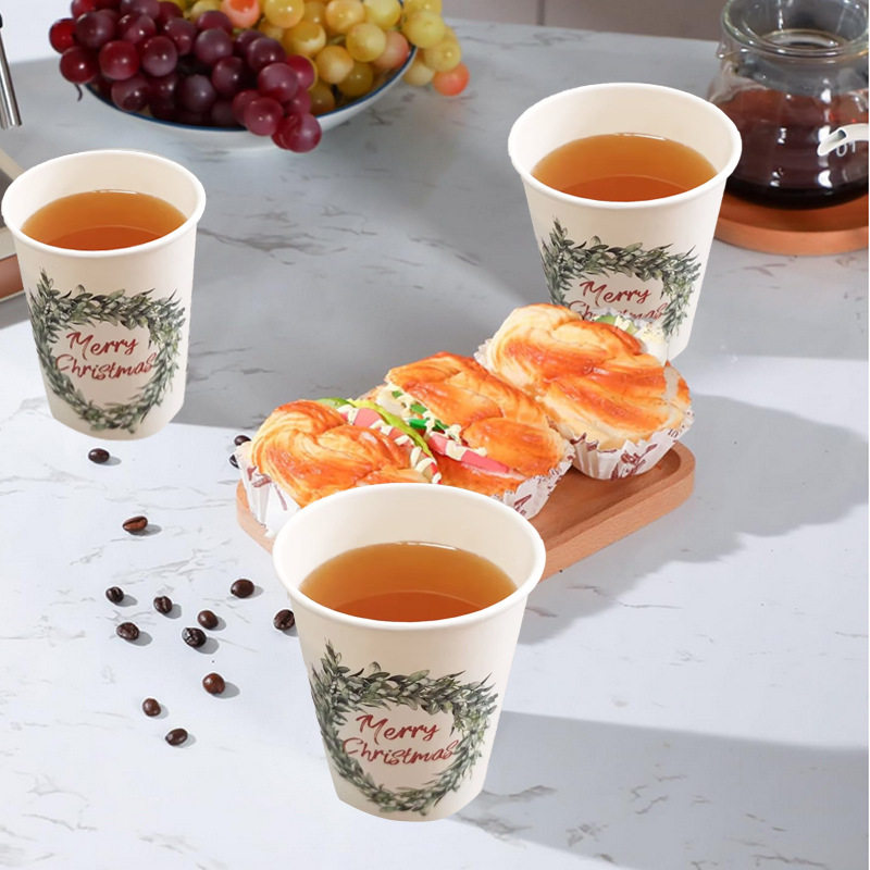 Anyou White Garland Food Grade Christmas Disposable Paper Cups Hygienic Restaurant Hotel Exhibition Party Supplies