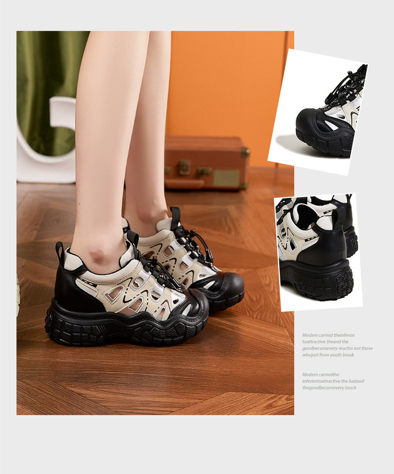 Giày sneaker nữ đế dày chunky phong cách thể thao đa năng — Len tinh khiết, Đen chi tiết 3