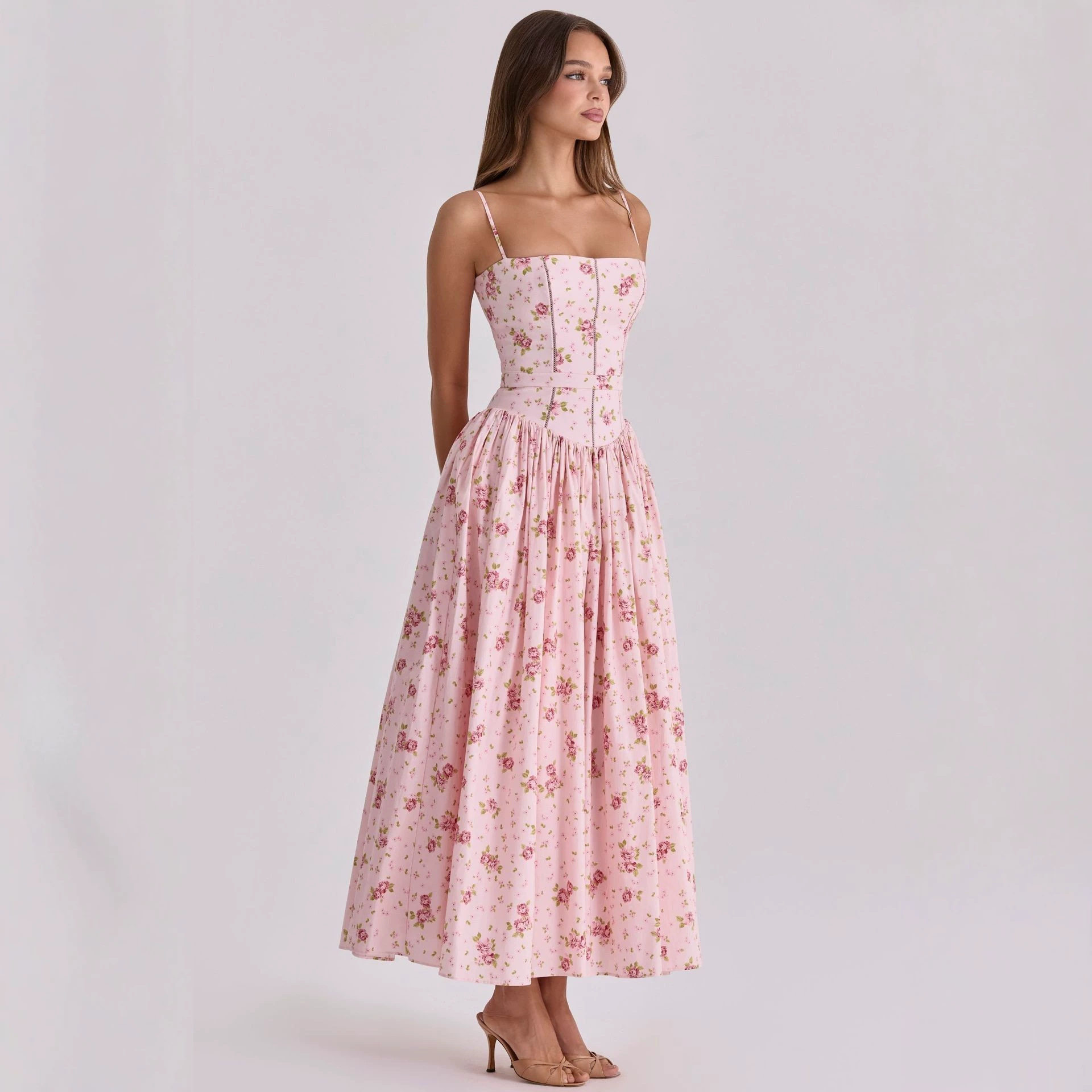 Floral Slip Dress Elegant Slim Fit Soft Fabric Perfect for Spring Summer Occasions Wholesale Available