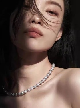 S925银白月光鸽子蛋石澳白天然澳母贝壳珍珠项链女轻奢镶钻锁骨