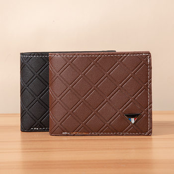 New Men's wallet short wallet men's youth fashion casual plaid multi-card position thin soft wallet coin purse