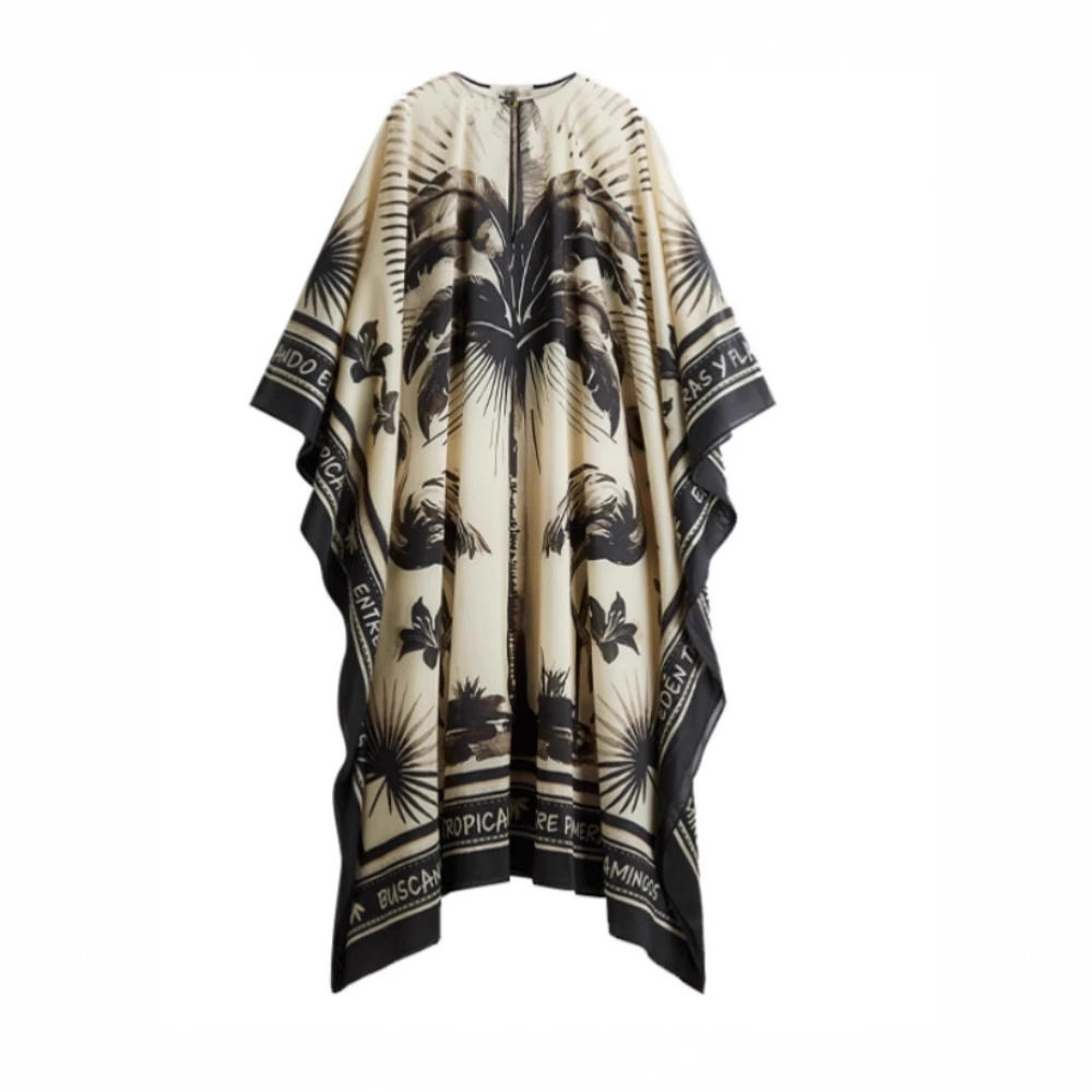 跨境欧美2025新款秋季复古印花V领宽松大码度假风连衣裙女NQ6019