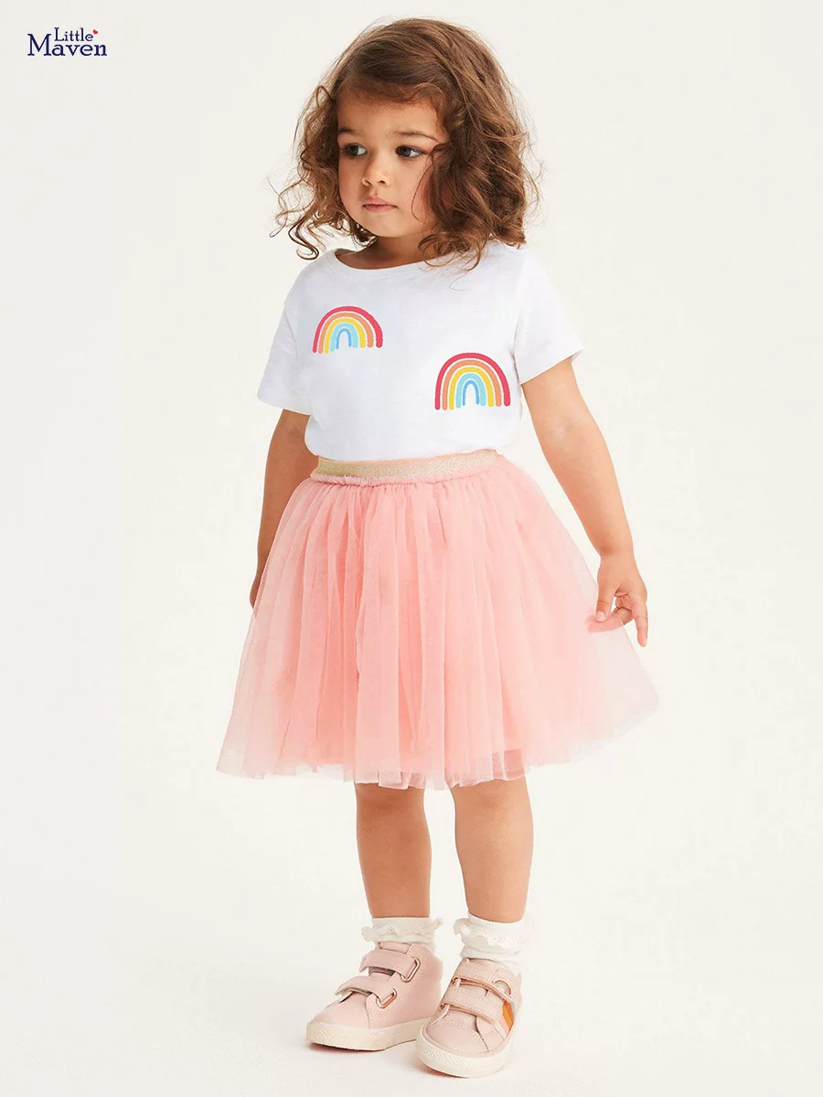 Custom Girls' Set, Summer Short-sleeve Tulle Dress 2-piece Outfit, Cute Kids' Set