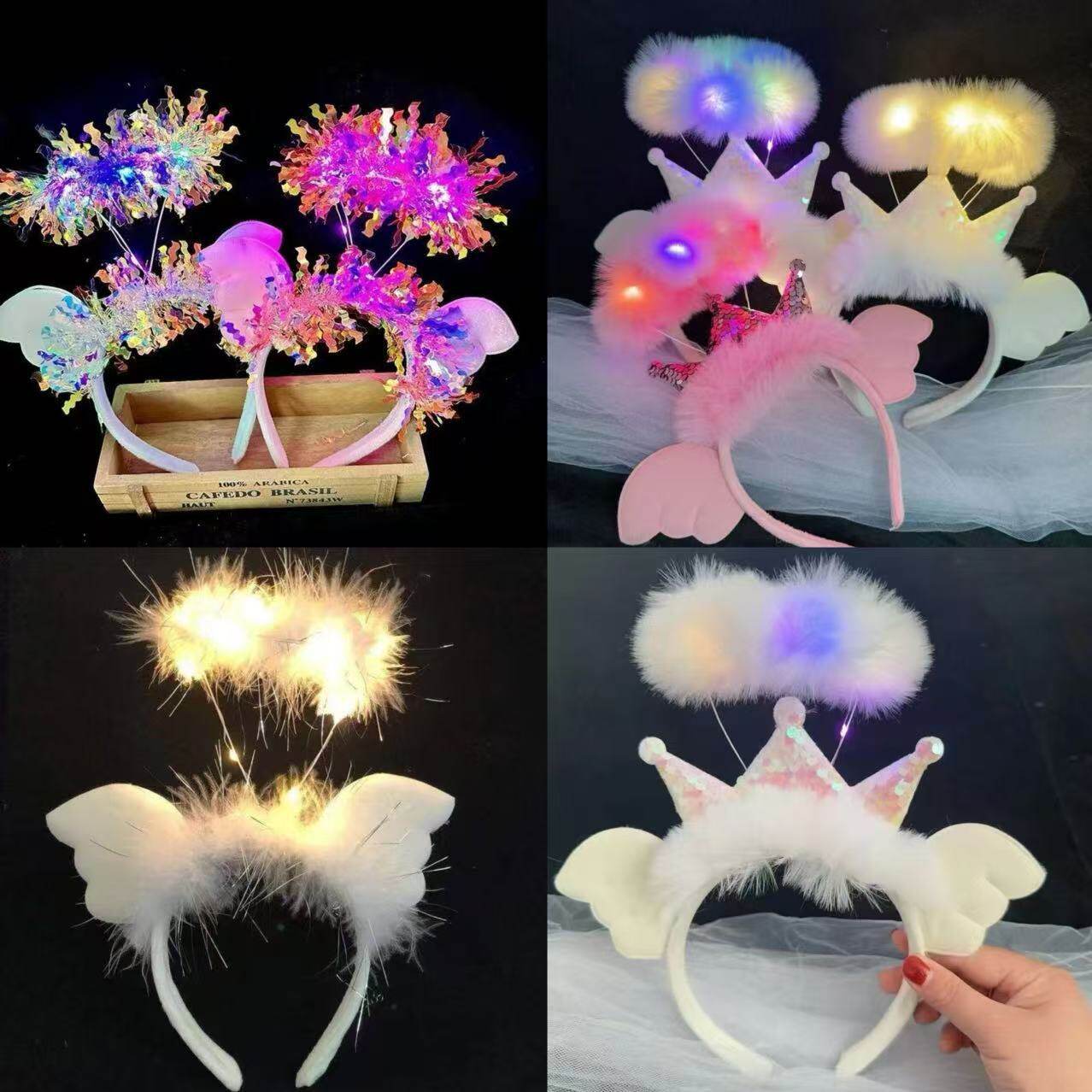Luminous Crown Angel Wings Featherแถบคาดศีรษะเทศกาลเวทีheadd...