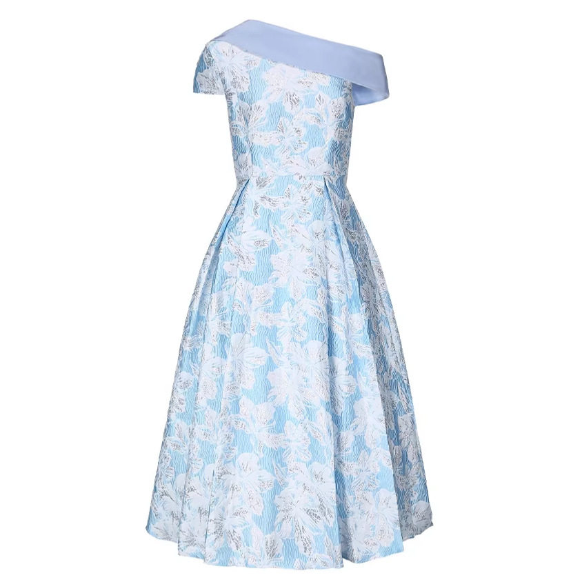 Off Shoulder Floral Print Dress High Waist A Line Silhouette Elegant Design Perfect for Work or Special Occasions