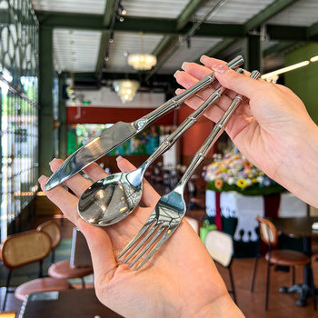 304 Stainless Steel Western Tableware Set Bamboo Handle Stereo Steak Knife Spoon Fork High-End Spoon Fork