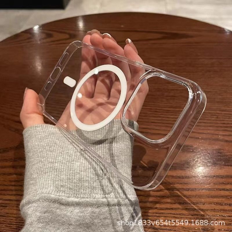 Applicable to Apple 15pro/MagSafe magnetic phone case iPhone13/12 high transparent pc fine hole magnetic phone case 11