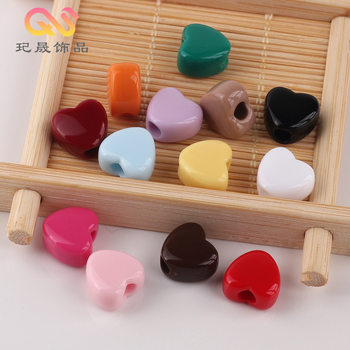 Macaron Candy Color Vertical Hole Love DIY Bracelet Mobile Phone Chain Hair Rope Straight Hole Heart Acrylic Jewelry Accessories