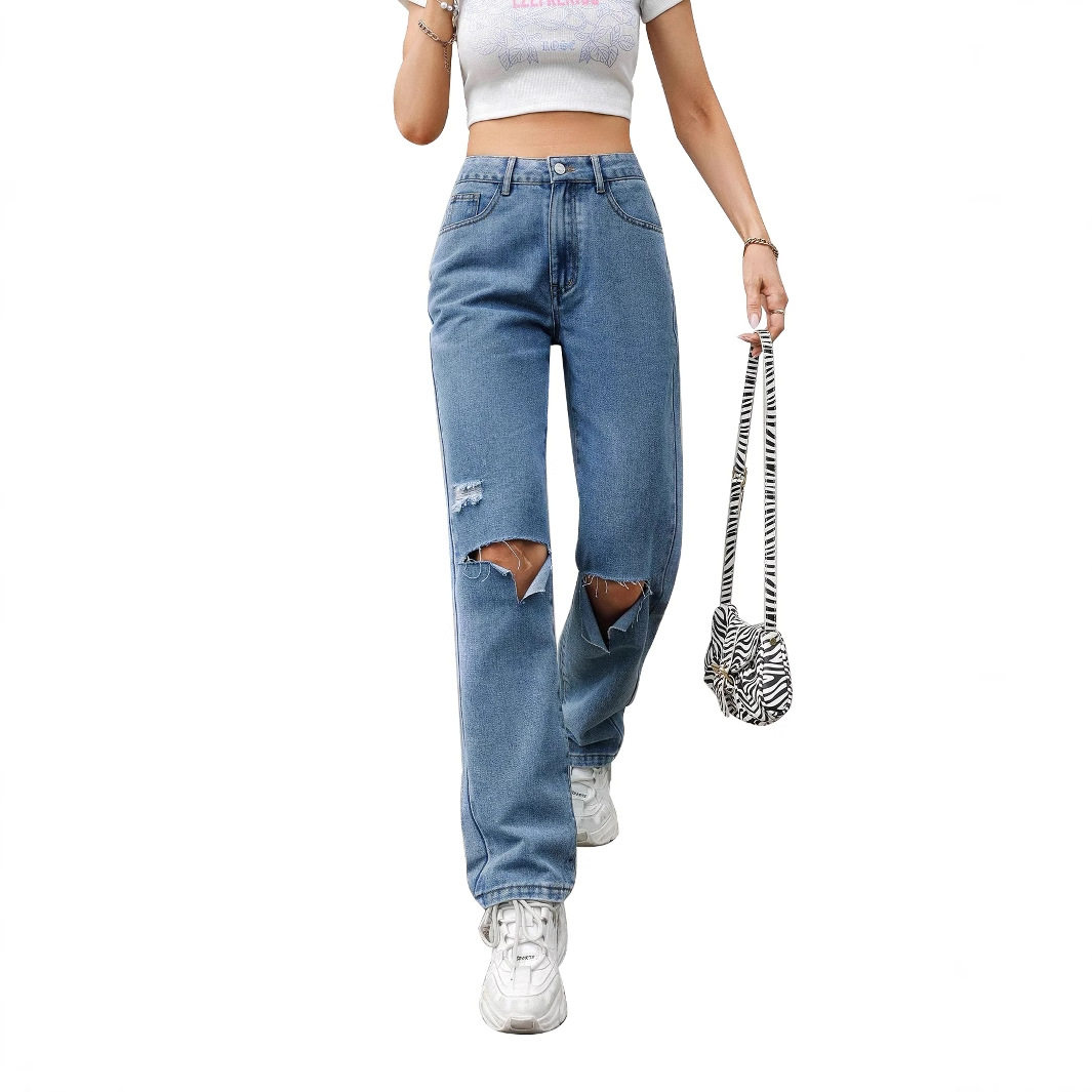 Casual Ripped Straight Leg Jeans for Women Versatile Design Comfortable Fit Trendy Style Wholesale Available