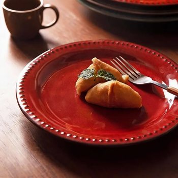 Underglaze Color Hidden Red Plate for Home Use, Steak Dinner Ceramic Plate, Tray, Dish, High-End Fruit Plate, Flat Plate