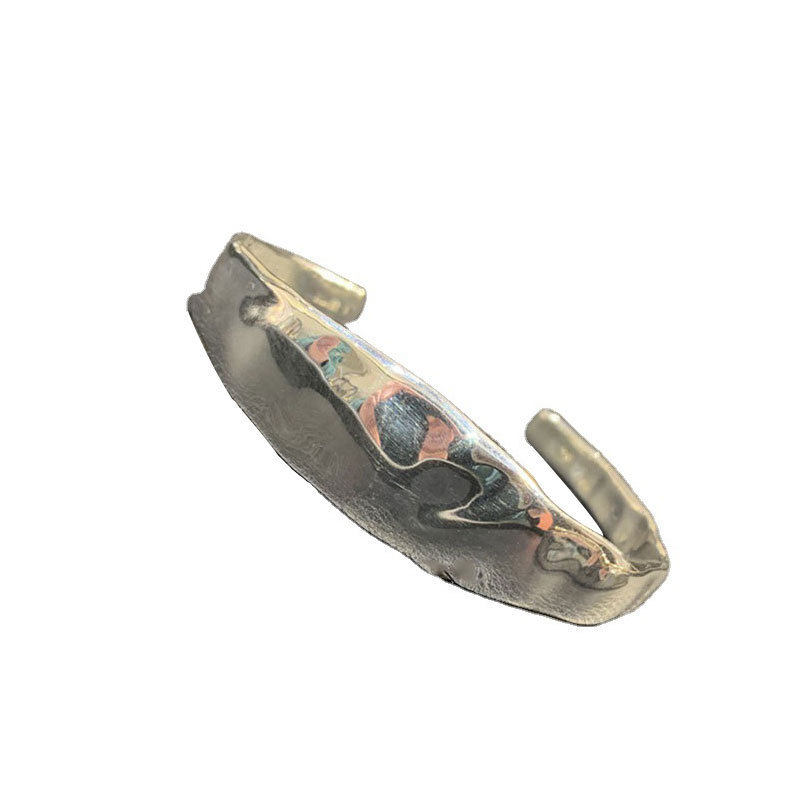 Silver gold color matching flat concave and convex heavy industry double layer 2024 new vintage bracelet women's ins cold style wide version to do the old