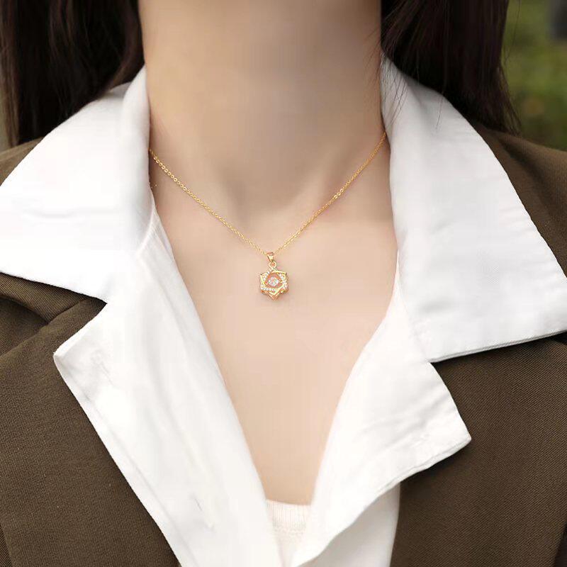 New Korean Style Diamond-encrusted Smart Six-pointed Star Titanium Steel Necklace Women's Real Gold Plated Internet Celebrity Fashionable Simple Elegant Clavicle Chain