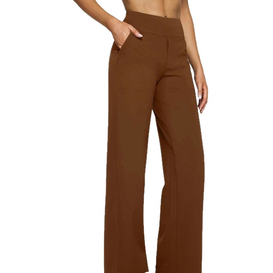 High Waisted Loose Fit Straight Leg Pants Solid Color Pocket Design Casual Style Autumn Collection Wholesale