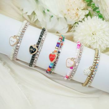 4MM Full Drill Claw Chain Elastic Fine Bracelet Combination Cross-border Rhinestone Tennis Chain Bracelet suit Glass Bead Bracelet