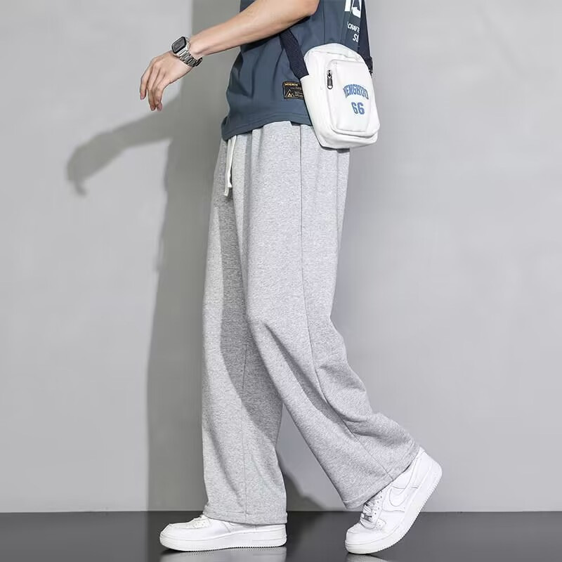 Gray sweatpants for boys comfortable straight loose pants teenagers casual trousers versatile drape wide-leg sports pants