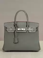 New Premium Top-Grain Togo Leather Crocodile-Pattern Birkin Bag Silver Hardware Genuine Leather Women's Shoulder Bag Handbag
