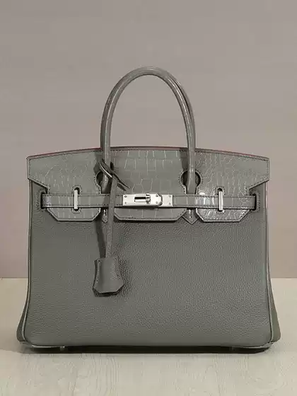 New Premium Top-Grain Togo Leather Crocodile-Pattern Birkin Bag Silver Hardware Genuine Leather Women's Shoulder Bag Handbag