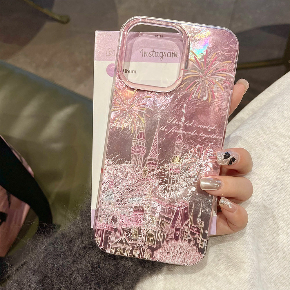 Fireworks Castle Is Suitable for Iphone17Pro High-End Imd Mobile Phone Case 15 Anti-Fall Pearl Bracelet Protective Cover 13