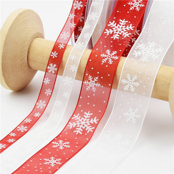 Cross-Border explosion Christmas decoration transparent snowflake Ribbon gift packaging hair accessories diy material foam printing yarn