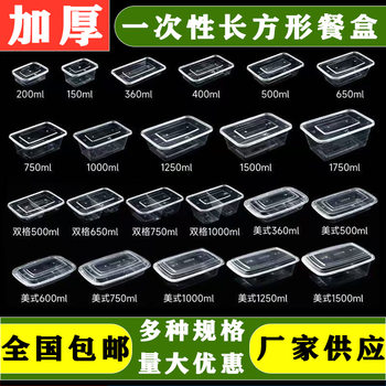 Commercial Disposable Packaging Box, Transparent Rectangular Fast Food Bowl, Plastic Thickened Take-Out Lunch Box with Lid, Lunch Box Set