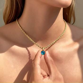 Ins French-Style Vintage Devil's Eye Round Pendant Jewelry, Fashionable Niche Twist Chain Titanium Steel Trendy Accessory