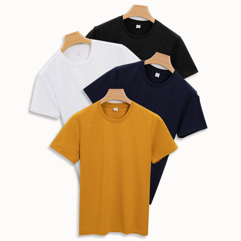 Pure Cotton High-End 270g Long-Staple Cotton Xinjiang Cotton Mercerized Small Loop Round Neck Solid Color Youth Thickened Cotton T-Shirt for Men