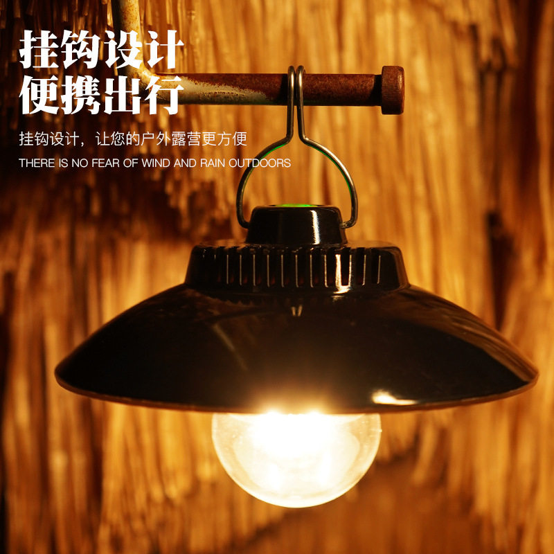 Cross-Border Camping Lamp, Outdoor Portable Dual Light Source Rechargeable Portable Lamp, Warm Light Tungsten Filament Camping Atmosphere Lamp, Lighting Lamp