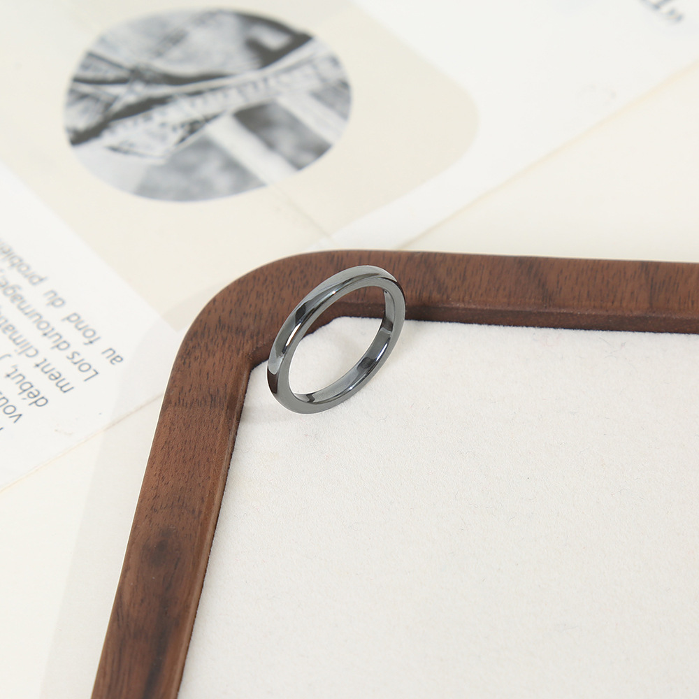 黑胆石戒指抛光对戒4T弧面戒指情侣简约饰品批发素圈指环配饰