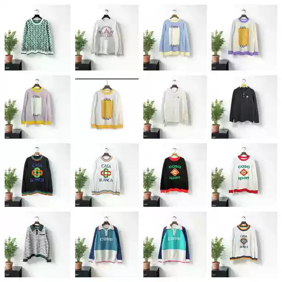 European Trendy Brand Export Casa Blanca Jacquard Knitwear for Men and Women Loose Letter Round Neck Top Knitted Knitwear