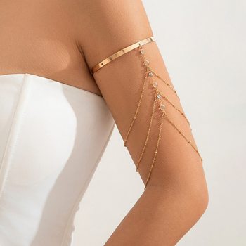 European and American Cross-Border Jewelry Simple Tassel Chain Arm Bracelet Retro Fashion Sexy Multi-Layer Tassel Bracelet Inlaid Arm Bracelet