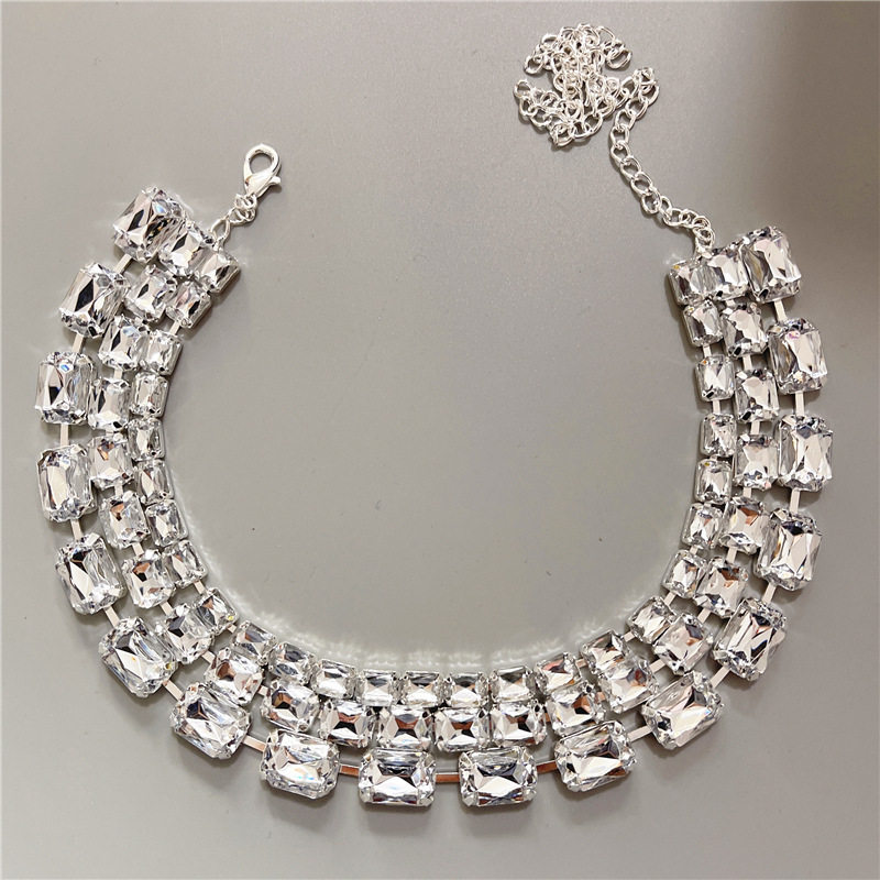 European and American New Style Exaggerated Crystal Multi-Layer Tassel Necklace Shiny Rhinestone Choker Bridal Wedding Jewelry