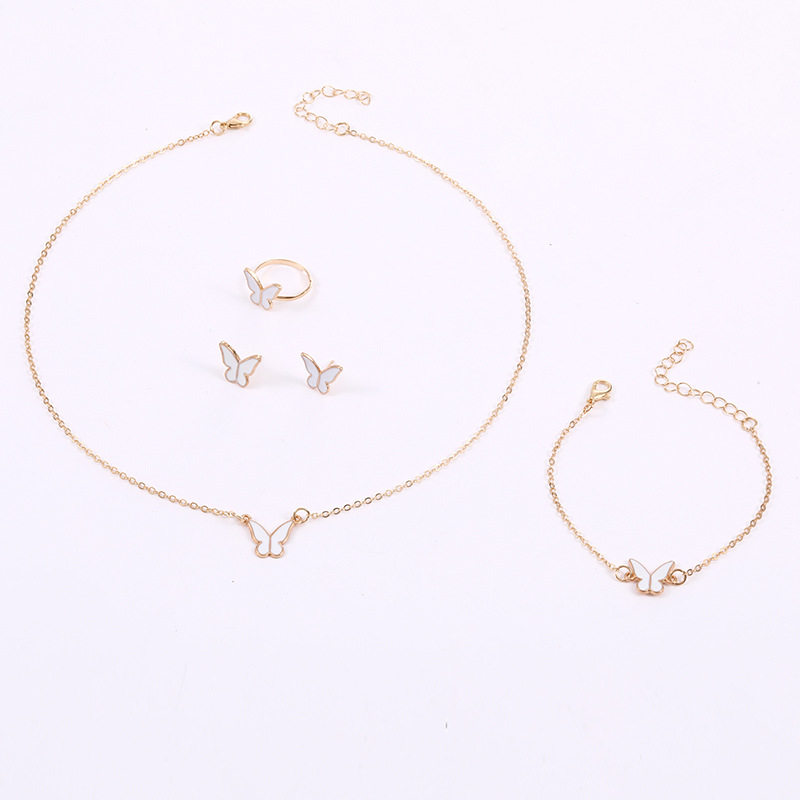 White Butterfly Drop Glaze Necklace, Exquisite, Simple and Versatile, Niche Fashion, High-End Clavicle Chain, Elegant Necklace Set