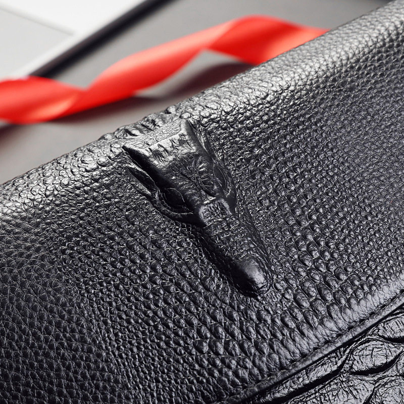 High-End Crocodile Pattern Men's Clutch Bag Black Genuine Leather Soft Leather Wallet New Large-Capacity Envelope Bag Clutch Bag