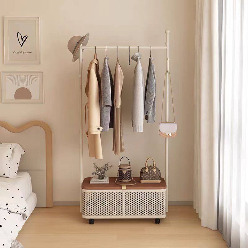 Coat Rack Mobile Clothes Rack Home Bedroom Clothes Dirty Clothes Basket Clothes Rack Floor-Standing Vertical Storage Simple Clothes Rack