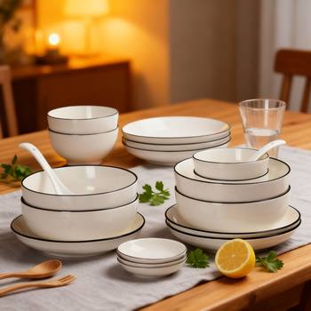 Scandinavian Style Popular Ins Style Simple Bowl and Plate Set Household High-End Underglaze Color Ceramic Bowl and Plate Tableware Set