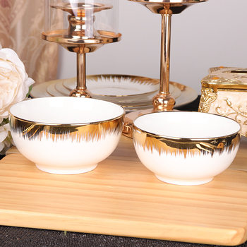Nordic Simple Sweeping Phnom Penh Bowl Ceramic Straight Bowl Sweeping Silk Gold Silk Edge Large Soup Bowl Salah Bowl Noodle Bowl Rice Bowl