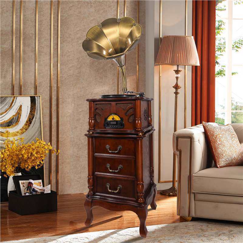 Retro Gramophone Vinyl Record Player Classical Old-Fashioned Record Player Large Speaker Bluetooth Audio Living Room Decoration Ornaments