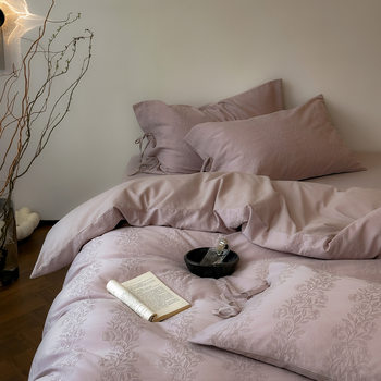 Autumn and Winter All-Cotton Brushed Four-Piece Set, Vintage Light Luxury French Jacquard Pure Cotton Thickened Duvet Cover, Bed Sheet, Bedding