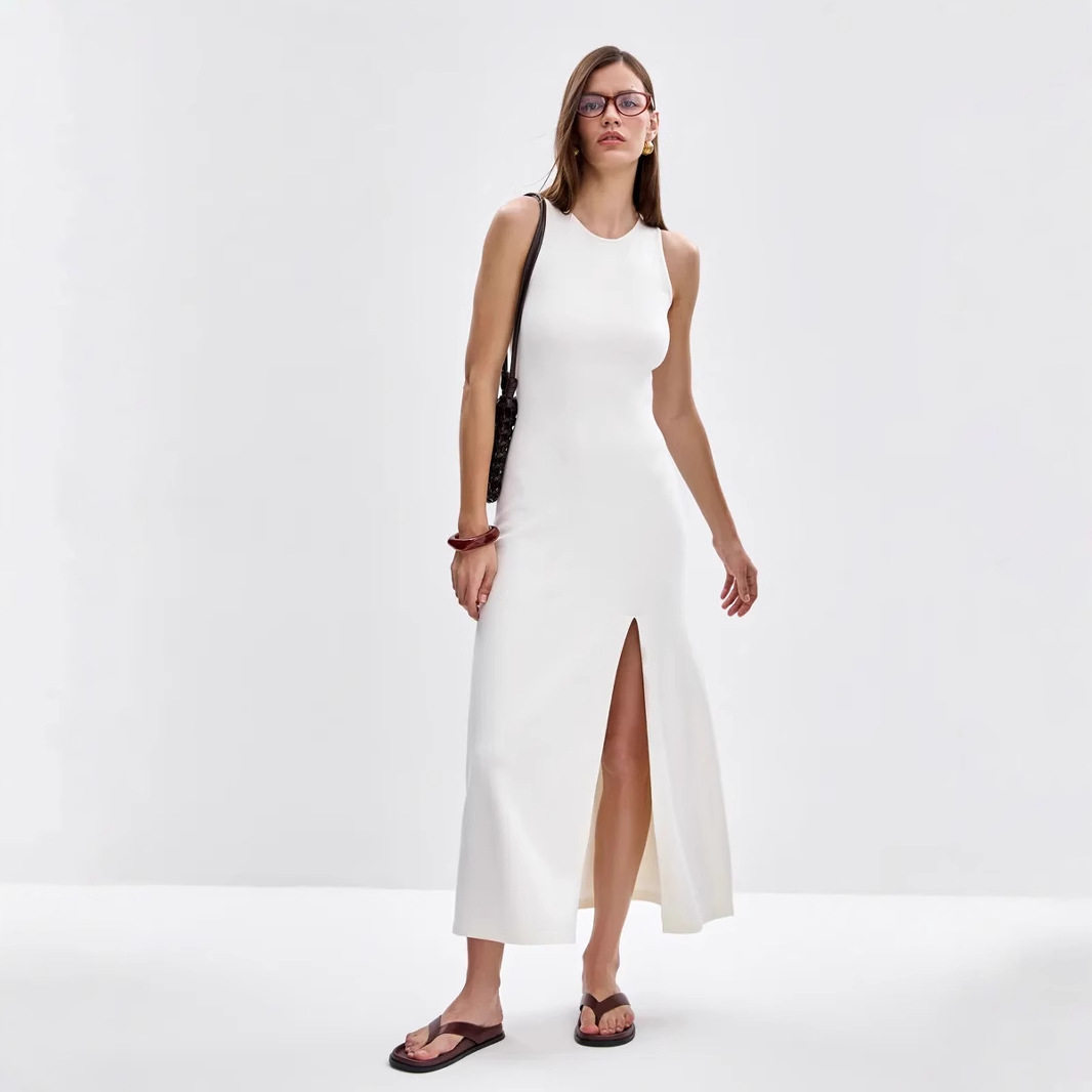 Long Knit Sweater Dress Elegant Versatile Bodycon Split Hem Autumn Winter Fashion Wholesale Available