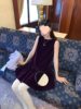 Zhou Meimei Dark Night Purple Festive Elegant Bow Velvet Vest Dress