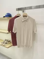 [Lp Edition] Tencel Lyocell Wool Blend Old Money Style Men's Casual Turn-Down Collar Knitted Short Sleeve Polo Shirt for Summer