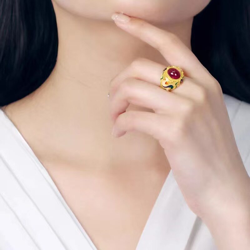 越南沙金仿黄金戒指开口指环黄铜镀金珐琅鹿戒女款首饰直播代发