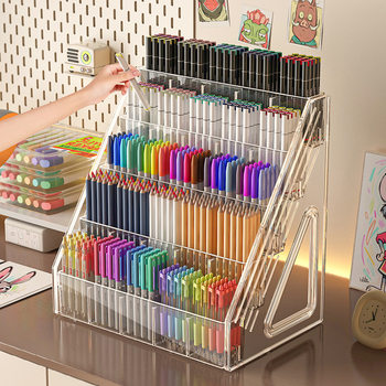 Pen Holder Watercolor Pen Large Capacity Acrylic Divided Pen Holder Book Desktop Brush Storage Rack Marker Pen Storage Box