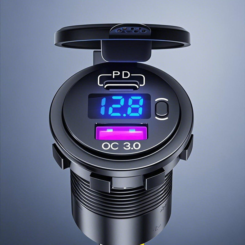 Smart Car Car Modified Fast Charging Charger USB Car Charging Socket Digital Display Qc3.0 Voltmeter Rv Yacht