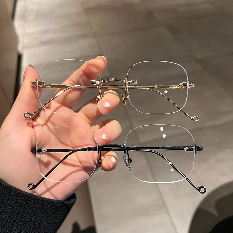 Internet Celebrity Ins Wind Concave Photo-type Frameless Plain-made Artifact Glasses Frame Women's Trendy Ultra Light Internet Celebrity Flat Glasses Frame for Men and Women