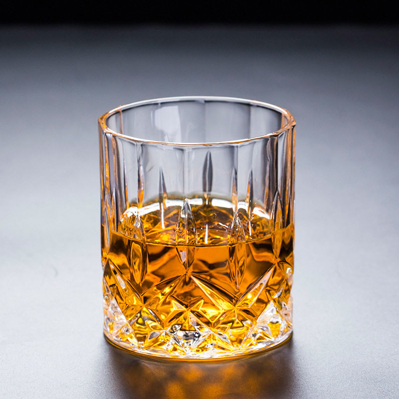 Whiskey Wine Glass Household Glass Diamond Cup Vertical Pattern Cup Set Glass Crystal Wine Cup Thickened Beer Cup