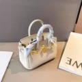 White 20CM cowhide bag with silk scarf